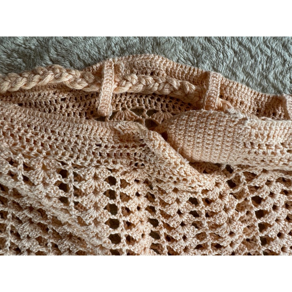 Crochet A-Line Midi Skirt Womens Pink Drawcord Adjustable Waist Bohemian Unlined - Picture 3 of 5